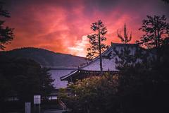 Epic sunset over mountains in Kyoto Prefecture, Japan