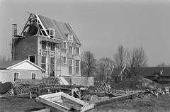 Reconstruction of Bijlmerlust house near Abcoude, March 10, 1970, black and white photo