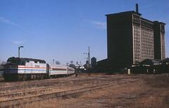 Lakes Cities train at temporary Detroit station in February 1990