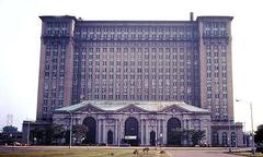 Michigan Central Station historic building exterior in August 1980