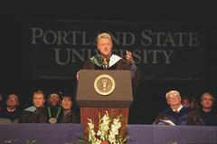 President William Jefferson Clinton delivering commencement address at Portland State University