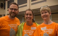 Three planning committee members at the Archaeology Roadshow 2017: BLM's Greg Shine, PSU's Lyssia Merrifield, and Dr. Virginia Butler