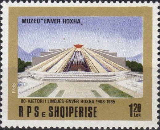 1988 Albanian postage stamp featuring Enver Hoxha Museum