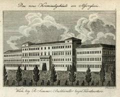 Historical engraving of the new criminal building at Alserglacis, Vienna in 1838