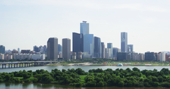 Yeouido skyline with modern high-rise buildings and clear sky