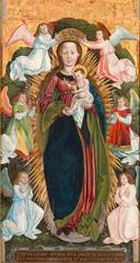 Mosaic artwork depicting the Regina Angelorum with Virgin Mary and angels
