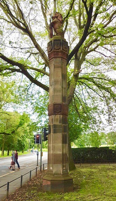 Manson's Pillars rock formation in The Meadows park, Edinburgh, United Kingdom