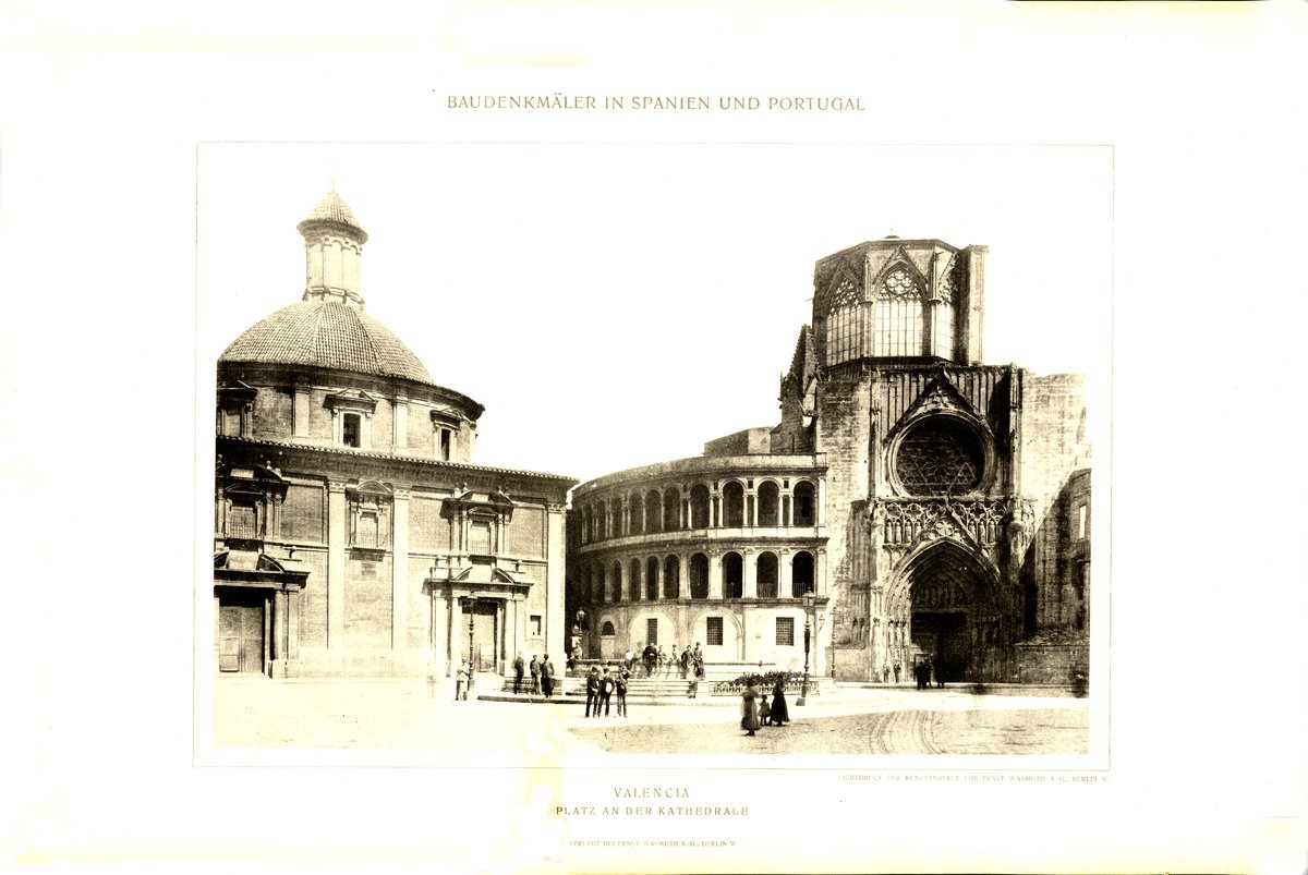 Plaza in front of the Cathedral in Valencia showing historic architecture and stone pavement