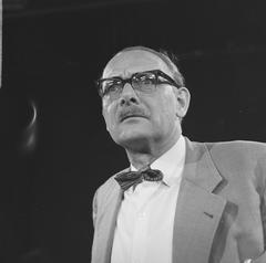 Black and white photo of Das Kommödchen German cabaret group from Düsseldorf performing in the Netherlands with member Werner Vielhaber