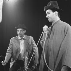 Das Kommödchen German cabaret group performing in the Netherlands, Werner Vielhaber and Ernst Hilbich on TV stage