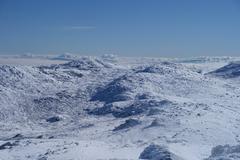 Morning panoramic views from the summit of Mount Kosciuszko in Kosciuszko National Park, New South Wales, Australia
