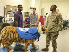 Tennessee State University campus with a bus and students