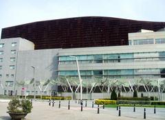 Euskalduna Palace in Bilbao Spain modern architecture and riverfront view