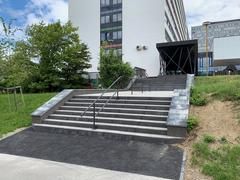 Renovated staircase leading to Lekárska fakulta UPJŠ entrance in Košice, Slovakia