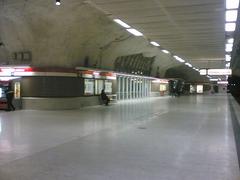 Interior of Kamppi metro station in Helsinki with escalators and modern architecture