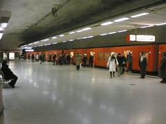 Interior of Kamppi Metro Station in Helsinki with escalators and modern design