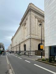 Street Rue Gambetta in Nantes with a view of the facade of Palais des Arts museum in March 2023