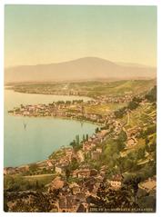 Lake Geneva view with Montreux and Clarens in Switzerland