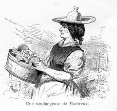 Vintage painting of a grape harvester in Montreux by Gustave Roux