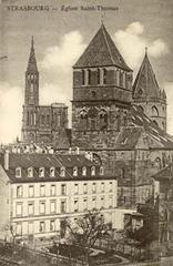 Saint-Thomas Church in Strasbourg captured in a vintage postcard style