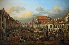 View of Cracow Suburb leading to the Castle Square with historical buildings and clear blue sky