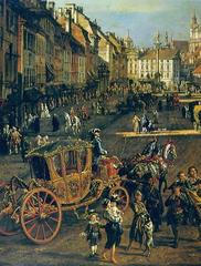 Historic painting of Cracow suburb leading to Castle Square