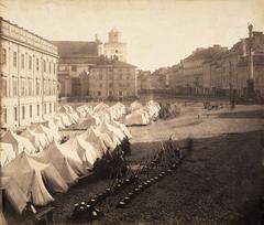 Russian army tents at Plac Zamkowy in Warsaw during martial law 1861