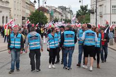 Farmers protest march in Warsaw with anti-conflict police team at the front