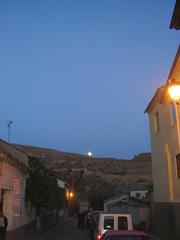 Nightfall over Berlanga with historic buildings illuminated