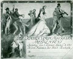 Vintage admission ticket for Künstlerverein Malkasten Carnival Ball on February 5, 1910