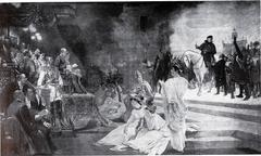 Fritz Neuhaus mural in the Düsseldorf New Town Hall meeting room depicting a festival before Emperor Wilhelm I at Malkasten on September 6, 1877
