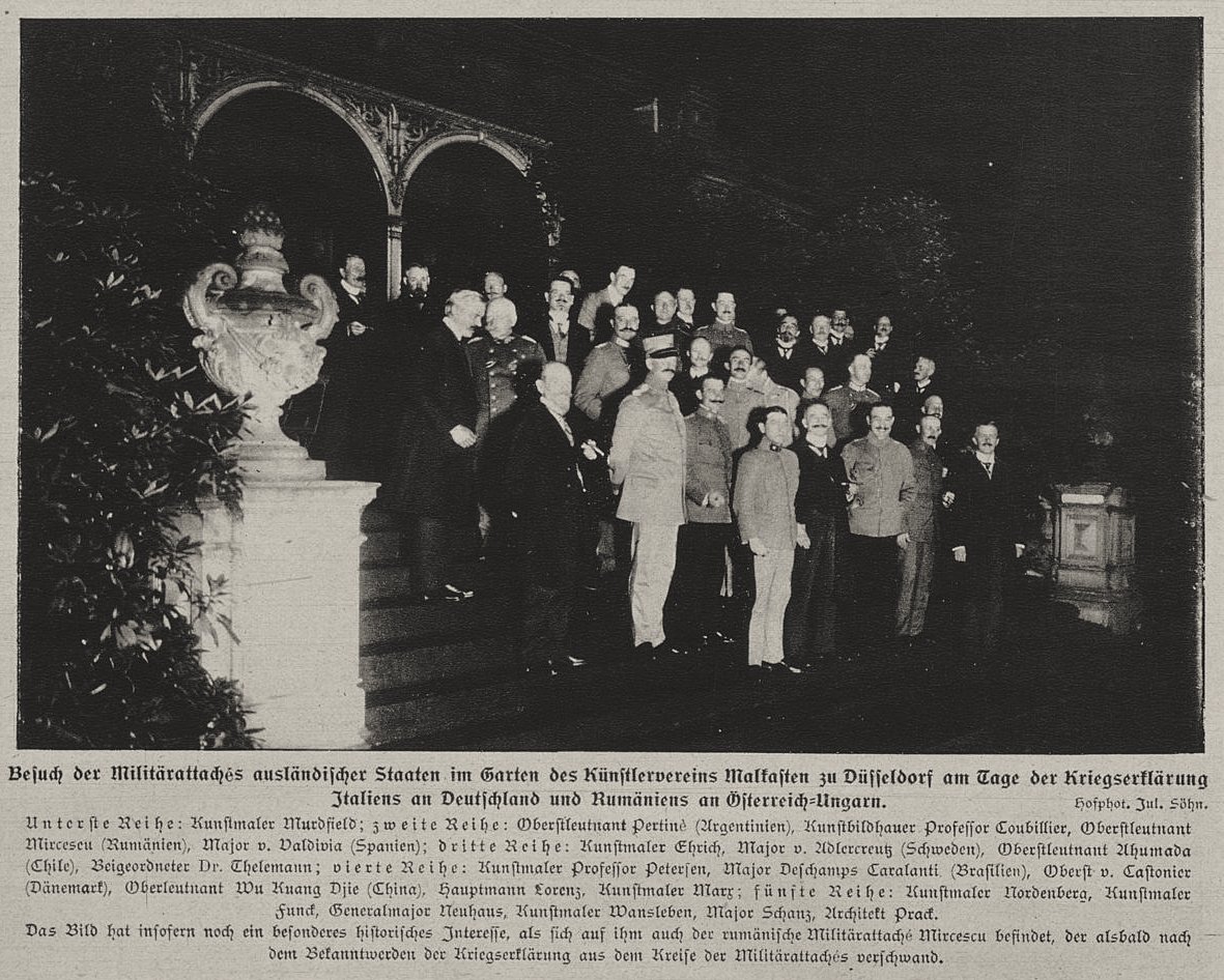 Visit of military attachés in the garden of the Malkasten Artists' Association in Düsseldorf on the day Italy declared war on Germany and Romania against Austria-Hungary, September 1916