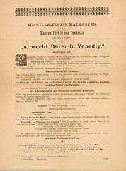 Program cover of Albrecht Dürer in Venice Mask Festival Redoute at Künstlerverein Malkasten, February 1889