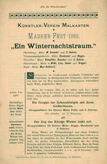 Cover of the program for Ein Winternachtstraum Masken-Fest Redoute at Künstlerverein Malkasten, February 1888