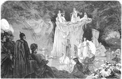 Nixenteich lake at the Malkasten festival in Düsseldorf, historical 1877 illustration
