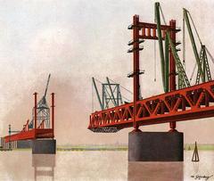 Construction of Autobahnzubringerbrücke in Krefeld-Uerdingen in 1935