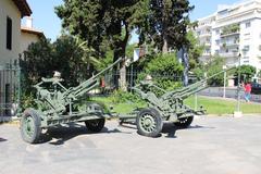 Athens War Museum outdoor display with AAA guns in Athens, Greece