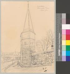 Krummturm tower in Solothurn, historic medieval tower with brick and stone architecture