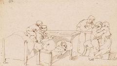 Untitled Child Care drawing by Clara Reinhard c. 1820 brown ink on paper