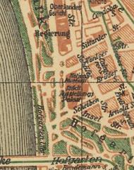 Map excerpt from 1920 showing the location of the Hetjesmuseum next to the Kunstpalast at Hofgartenufer
