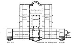 Architectural floor plan and facade design of Kunstpalast in Düsseldorf from 1902
