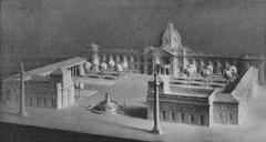 Düsseldorf Kunstpalast with planned annexes in 1914 featuring fountains and victory columns