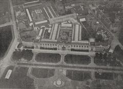 Exhibition buildings of the 1912 Cities Exhibition in Düsseldorf viewed from the Parseval airship Charlotte