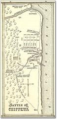 Battle map of Chippawa showing troop movements and positions during the 1869 conflict drawn by Benson J. Lossing