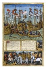 Medieval illustration of the Battle of Tarente from Romuleon manuscript
