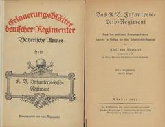 Cover and title page of a volume from the Bavarian series of the Erinnerungsblätter deutscher Regimenter