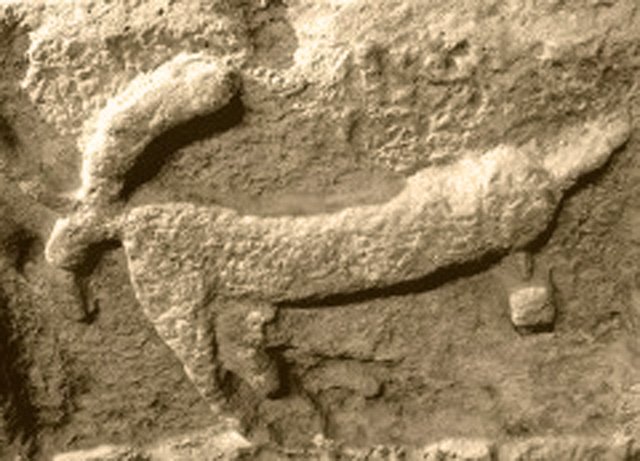 Bas-relief sculpture at the Arenas of Nîmes depicting historical Roman scenes
