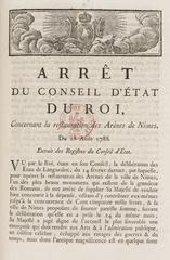 First page of the Council of State ruling on the restoration of the arenas of Nîmes