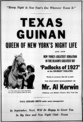 Full page advertisement for the revue Padlocks of 1927 featuring Texas Guinan at the Shubert Theatre