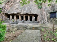 7th-century Akkanna Madanna rock-cut Hindu cave temples in Vijayawada, Andhra Pradesh, showing ancient Shaivism reliefs and stone ruins